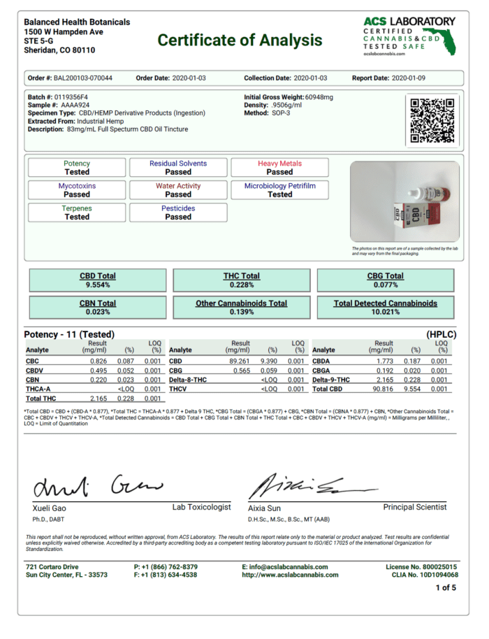 CBDistillery 2500mg CBD Oil Lab Test Certificate of Analysis
