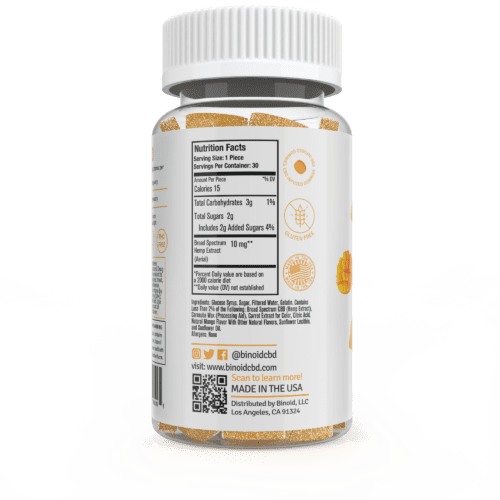 Binoid CBD Mango Gummy 300mg Nutritional Facts Supplement Ingredients Label