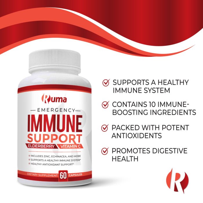 Ruma Immune Support Supplement - Immunity Booster - Vitamin C, Zinc, Elderberry, Echinacea, Garlic, Turmeric