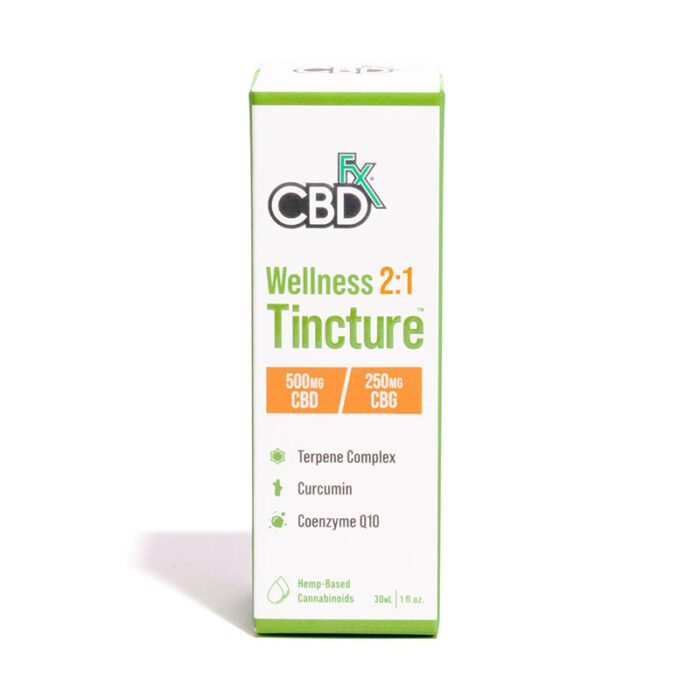 CBDfx CBD + CBG Oil Wellness Tincture 2:1 Box Packaging Terpenes Curcumin Coenzyme Q10