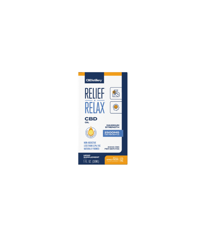 CBDistillery 2500mg  CBD Oil box Relief and Relax Maximum Strength