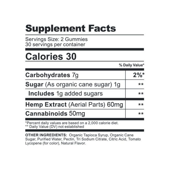 CBDfx CBD Gummies 1500mg Original Mixed Berry Supplement Nutritional Facts calories