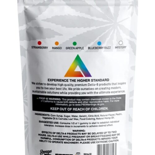 Delta Effex Delta 8 THC Gummies 200mg Rainbow Pack Supplement Facts Packaging Back