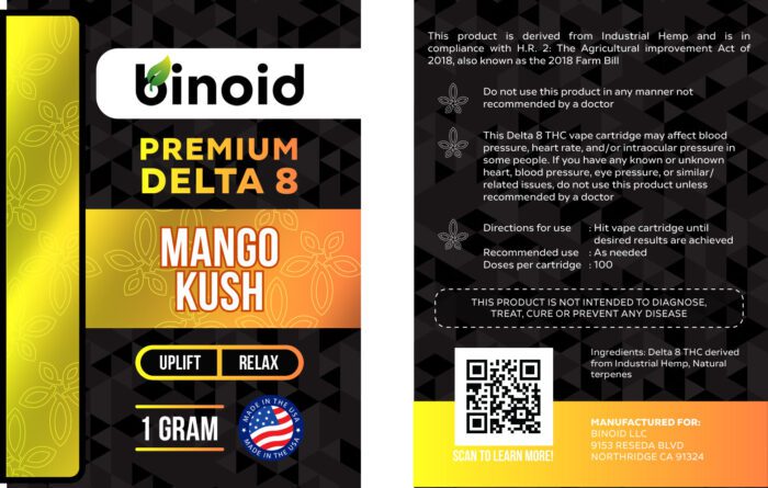 Delta 8 THC Vape Cartridge Buy Online Mango Kush Legal
