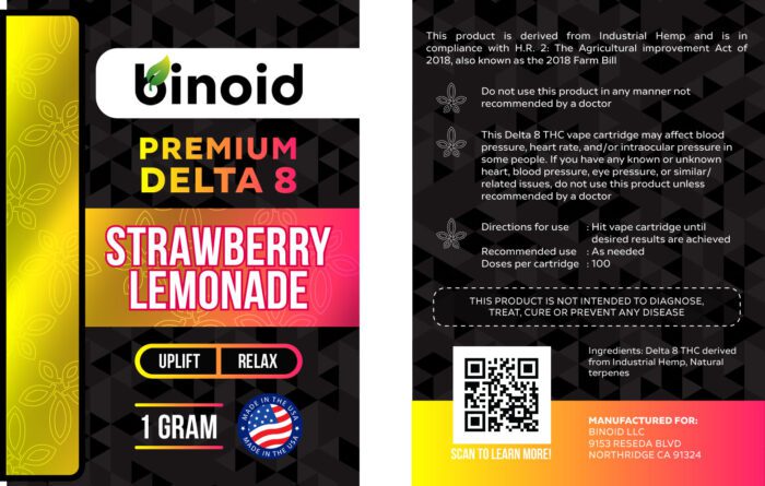 Delta 8 THC Vape Cartridge Buy Online Strawberry Lemonade Legal hemp