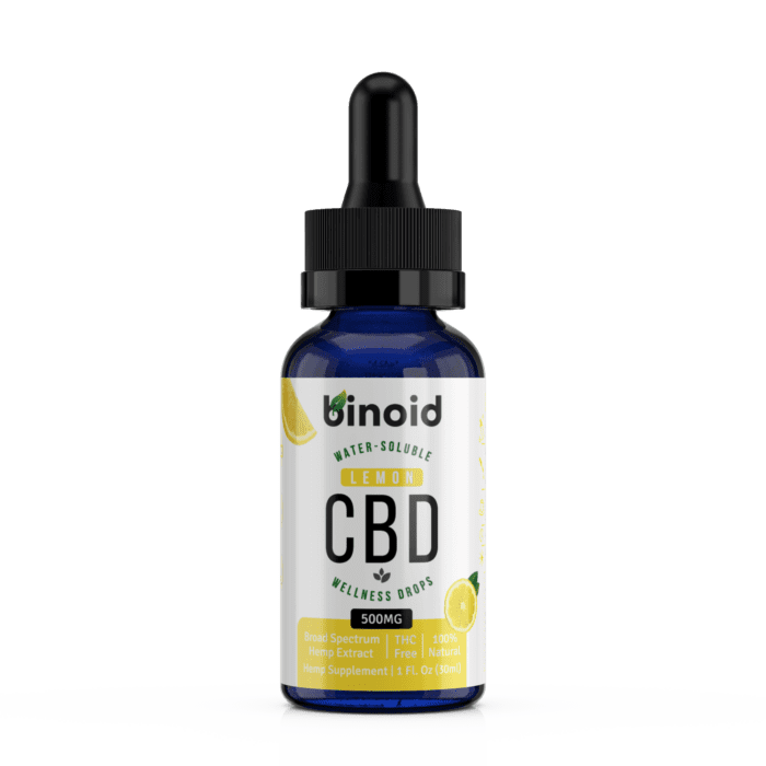 Binoid CBD Oil 500mg Nano Water Soluble Wellness Drops Flavored THC-Free Broad Spectrum Zero Lemon Flavor Bottle