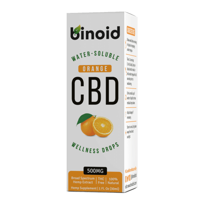 Binoid CBD Oil 500mg Nano Water Soluble Wellness Drops Flavored THC-Free Broad Spectrum Zero Orange Flavor Box