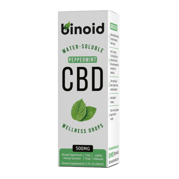 Binoid CBD Flavored Water Soluble Wellness Drops Peppermint Box Broad Spectrum Hemp Nano Box