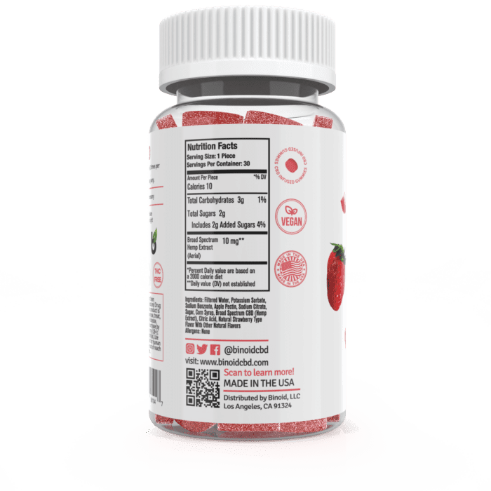 Binoid CBD Gummy Sour Strawberry 300mg Nutritional Fact Ingredients Label