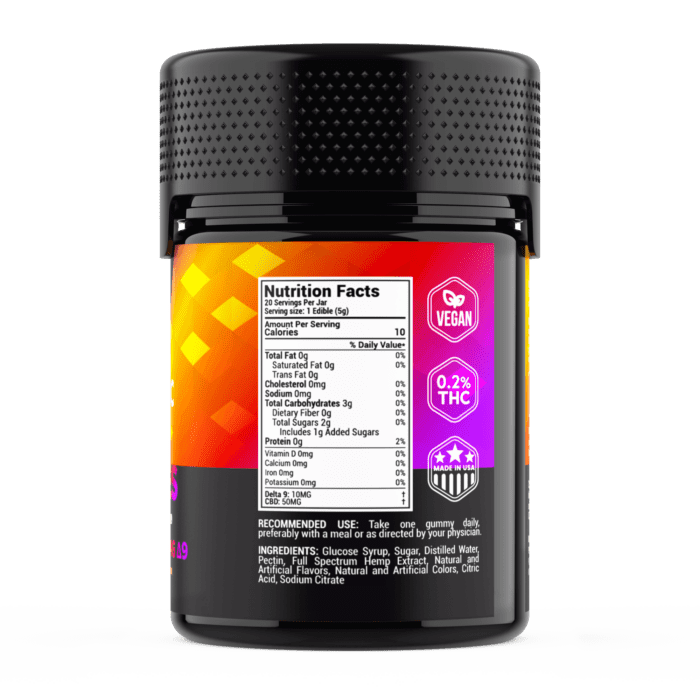 Delta 9 THC Gummies Mixed Flavor Nutritional Facts Ingredients 25mg