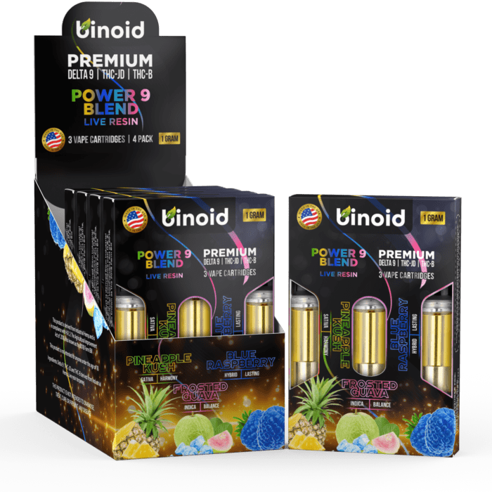 Best Power 9 Blend Live Resin 3 Pack Combo Pineapple Kush Frosted Guava Blue Raspberry Disposable Display Box Wholesale Delta 9 THCJD THCB